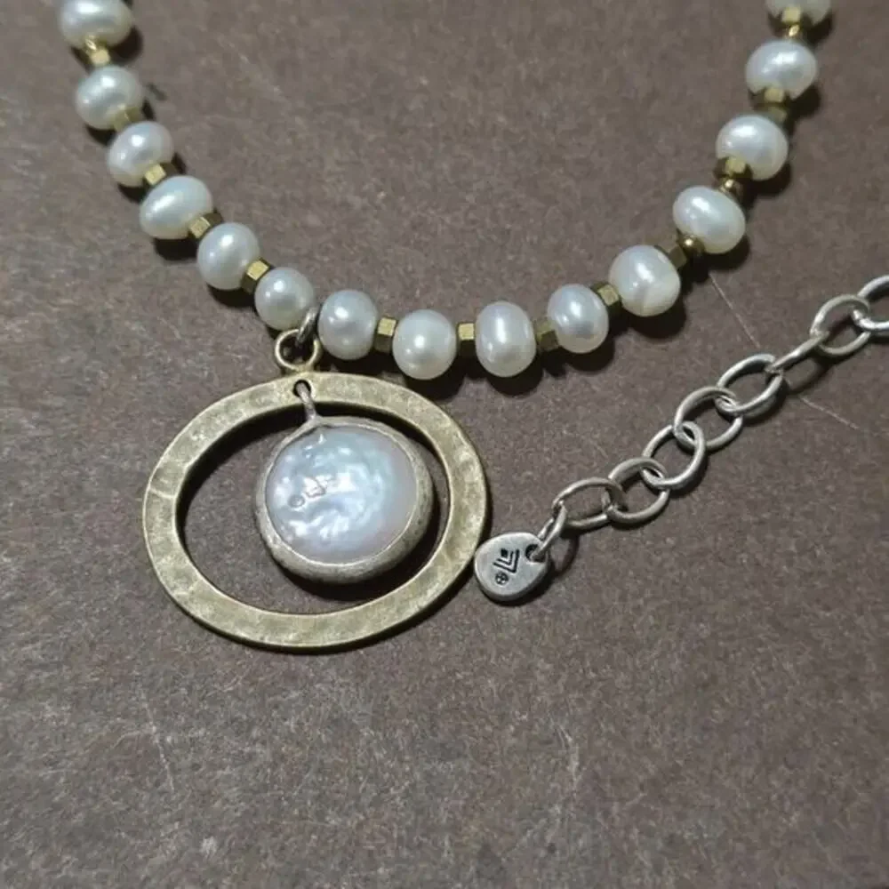 SILPADA N1894‎ Pearl Brass Sterling Silver Go Coastal Necklace 925